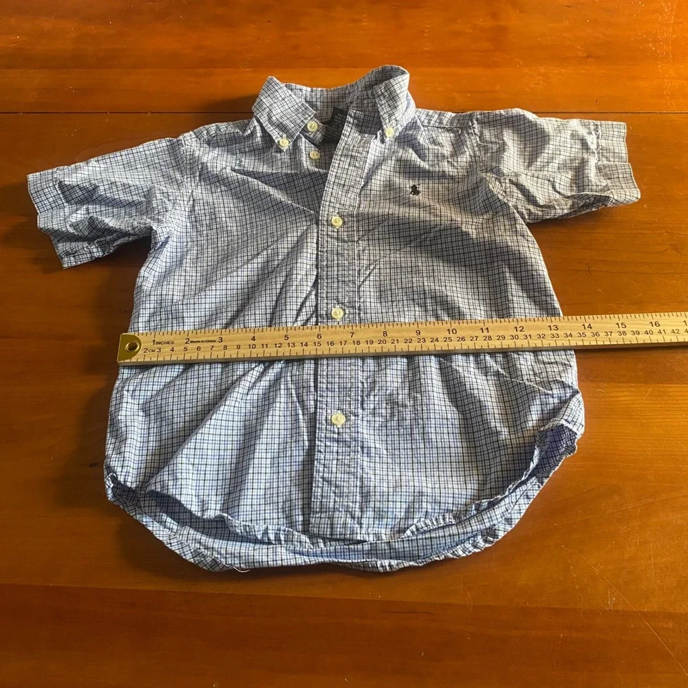 Ralph Lauren Button Down Kids Blue Plaid Short‎ Sleeve Shirt SIZE 3T
